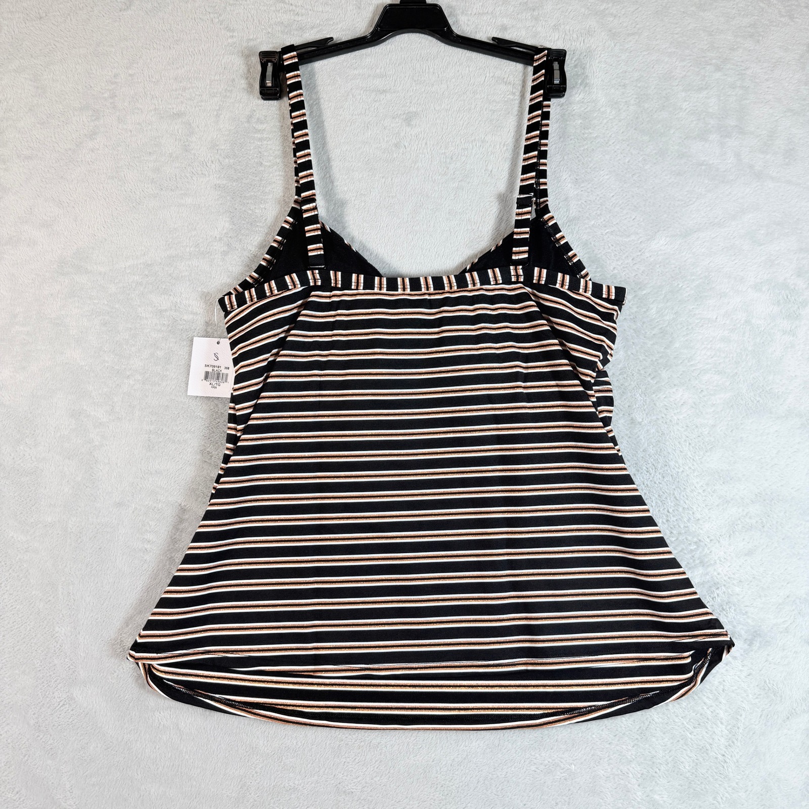 Skye Womens Piper Tankini Top Black Striped Metallic Swimsuit Xl Nwt — image 2 of 6